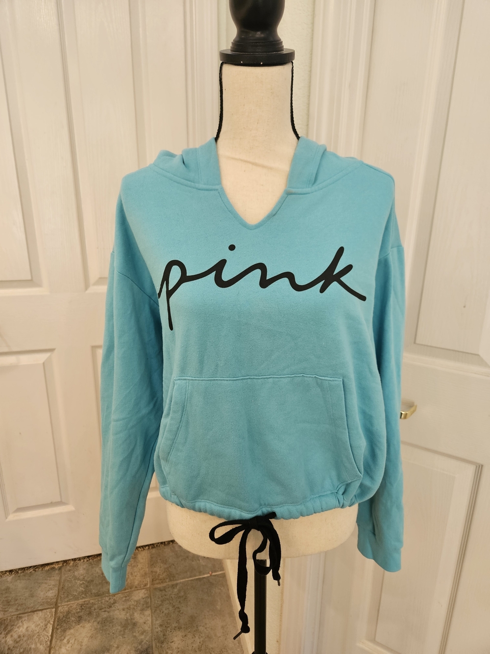 PINK Victoria's Secret Blue V-Neck Hoodie Sweatshirt